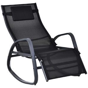 Outsunny Texteline Rocking Lounge Chair Zero Gravity Rocker Patio Adjustable Garden Outdoor Recliner Seat w/ Pillow, Footrest - Black