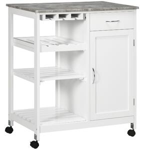 HOMCOM Compact Kitchen Trolley Utility Cart on Wheels with Wine Rack, Drawer, Open Shelf and Storage Cabinet for Dining Room, White Aosom UK