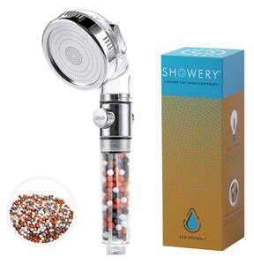 Showery® Eco-Flow: High Pressure Shower Head With Water Softening Filter, 2 in 1 Value Pack With Stop Button / Without Shower Hose