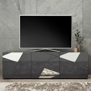 Victoria Mirrored High Gloss TV Stand With 3 Doors In Grey