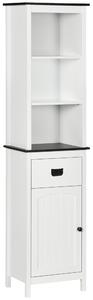Kleankin Tall Bathroom Cabinet, Freestanding Slim Storage Cupboard with Adjustable Shelves and Drawer for Living Room, Slim Organiser Unit, White