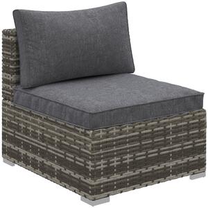 Outsunny Outdoor Garden Furniture Rattan Single Middle Sofa with Cushions for Backyard Porch Garden Poolside Deep Grey
