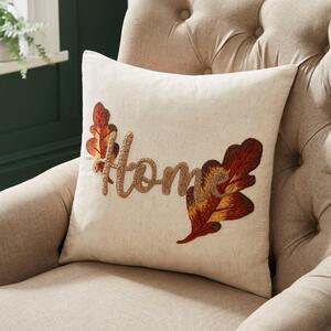 Embroidered Home Leaf Cushion, 43x43cm MultiColoured