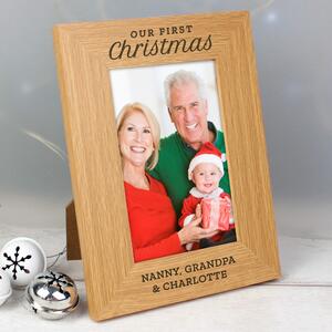 Personalised Our First Christmas Photo Frame Wood (Brown)