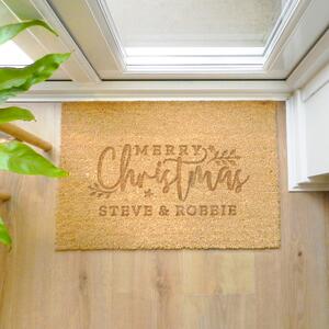 Personalised Merry Christmas Indoor Doormat Brown