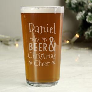 Personalised Runs On Beer & Christmas Cheer Pint Glass Clear