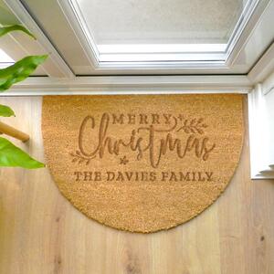 Personalised Merry Christmas Half Moon Indoor Doormat Brown