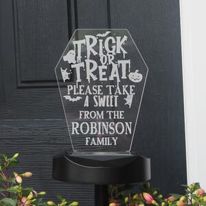 Personalised Trick or Treat Outdoor Solar Light Black