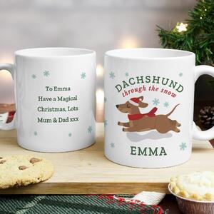 Personalised Dachshund Through The Snow Mug White