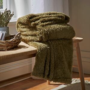 Dunelm Olive Green Teddy Bear Throw 200cm x 200cm Teddy Olive