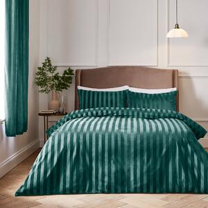 Hotel Velour Stripe Duvet Cover & Pillowcase Set Emerald Emerald Green