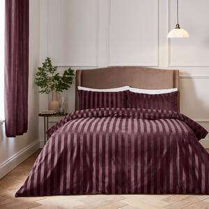Hotel Velour Stripe Duvet Cover & Pillowcase Set Damson Purple Damson (Purple)