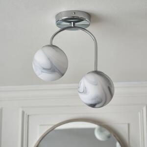 Utopia Marble 2 Light Bathroom Semi Flush Ceiling Light Silver