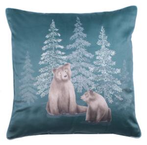 Lodge Bear Walks Cushion Teal (Green)