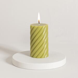 Small Twisted Pillar Candle, 12cm Green