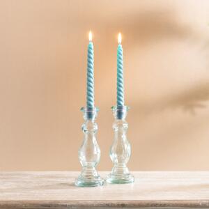 Pack of 2 Twisted Taper Candles, 20cm Blue