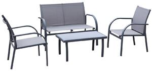 Outsunny 4 Pcs Curved Steel Outdoor Furniture Set w/ Loveseat, 2 Texteline Seats, Glass Top Table Garden Balcony Patio Furniture For Party Event-Grey