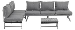 Outsunny 3 Pcs Garden Seating Set w/ Convertible Sofa Lounge Table Padded Cushions Outdoor Patio Furniture Couch Grey
