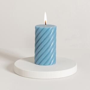 Small Twisted Pillar Candle, 12cm Blue
