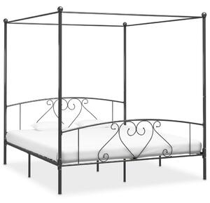 284445 Canopy Bed Frame without Mattress Grey Metal 180x200 cm Super King