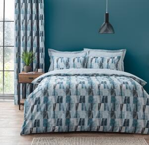Elements Iver Geo Teal Duvet Cover and Pillowcase Set Green/Grey