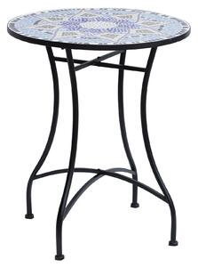 Outsunny Outdoor Mosaic Round Garden Table, Patio Bistro Coffee Side Table with 60cm Ceramic Top, Blue and White Aosom UK