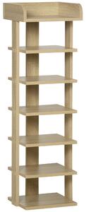 HOMCOM 7 Tier Shoe Rack, Wooden Organizer Shelf, Display Cabinet for Entryway, Living Room, Bedroom, Oak Finish Aosom UK