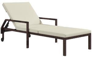Outsunny Outdoor Sun Lounger, Rattan Wicker Chaise Recliner with 5-Level Adjustable Backrest and 2 Wheels Aosom UK