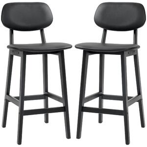 HOMCOM Bar Stools Set of 2, Modern Breakfast Bar Chairs, Faux Leather Upholstered Kitchen Stools with Backs and Wood Legs, Black