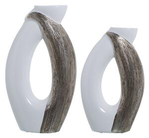 Set of 2 Vases Alexandra House Living White Silver Ceramic