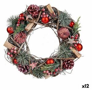 Advent wreathe Red Green Natural Wood Plastic 35 x 10 x 35 cm (12 Units)