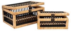 Set of decorative boxes Romimex Brown Black wicker MDF Wood 28 x 14 x 20 cm 2 Pieces