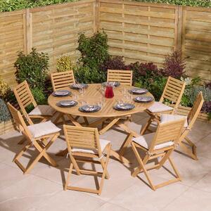 Serenity Wooden Round Dining Table with 8 Chairs and Cushions in Natural