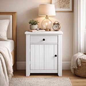 Havanan Wooden Bedside Cabinet With 1 Door 1 Drawer - White
