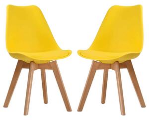 Livre Plastic Dining Chairs With Wooden Legs In Pair - Yellow