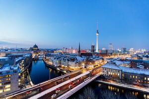 Photography Aerial view of Berlin illuminated skyline, Alexander Spatari