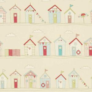 Beach Huts PVC Fabric Pink