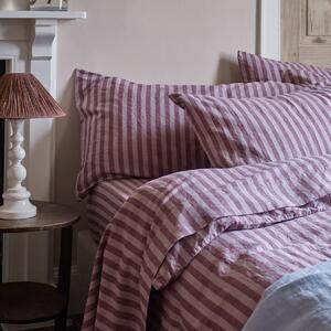 Piglet Plum Wine Amberley Stripe Linen Pillowcases (Pair) Size Square