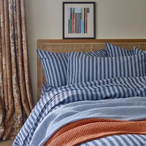 Piglet Dusty Blue Amberley Stripe Linen Pillowcases (Pair) Size Square