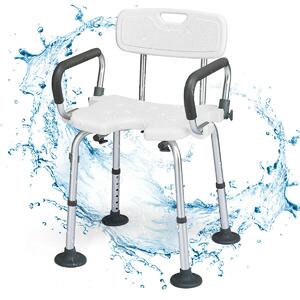 Costway Shower Stool with Removable Arm and Back Rests. Adjustable Height