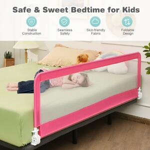 Costway Universal Folding Bed Rail with Safety Strap-Pink
