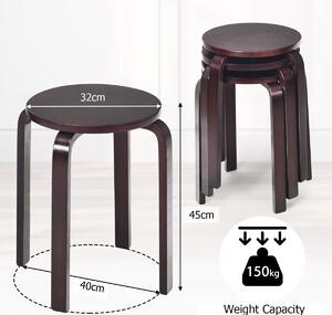 Costway Set of 4 Stackable Dining Stools Bentwood Round Chairs-Deep Brown