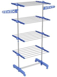 HOMCOM 4-Tier Clothes Airer, Foldable Clothes Drying Rack, Stainless Steel Indoor & Outdoor Clothes Dryer w/ Wheels & Wings, Easy Assembly Aosom UK
