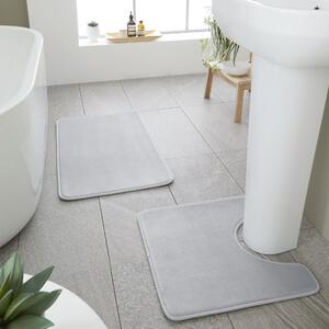 Catherine Lansfield Anti Bacterial Memory Foam Bath Mat and Pedestal Mat Silver