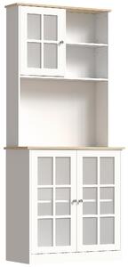 HOMCOM Freestanding Kitchen Cupboard, Sideboard Storage Cabinet Unit w/ Counter Top Grid Glass Doors Shelves 80L x 37W x 183H cm, White Aosom UK