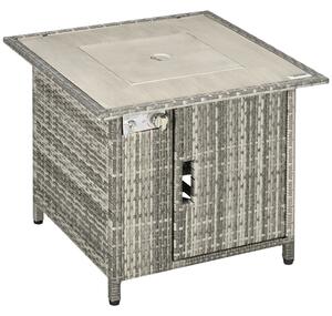 Outsunny Outdoor PE Rattan Gas Fire Pit Table, Patio Square Propane Heater w/ Rain Cover, Glass Windscreen & Lava Stone, 50000 BTU, Grey Aosom UK
