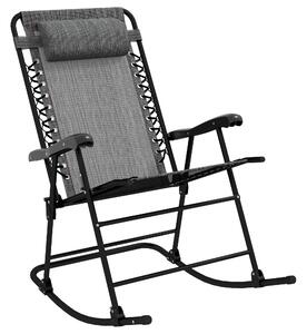 Outsunny Folding Rocking Chair Outdoor Portable Zero Gravity Chair w/ Headrest Grey Aosom UK