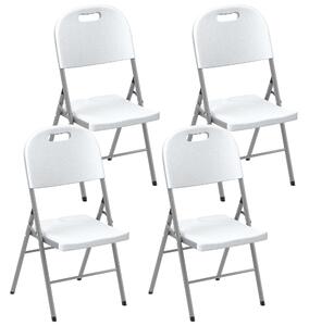 Outsunny Folding Chair Set of 4 with Steel Frame, Outdoor Chair Set with HDPE Backrest, Seat and Handles for Mobility Patio Deck Balcony, White
