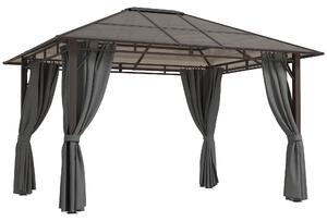 Outsunny 3 x 3.6m Hardtop Gazebo Canopy with Polycarbonate Roof Garden Pavilion with Removable Curtains and Steel Frame, Dark Grey