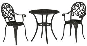 Outsunny 3 Piece Patio Bistro Set for 2, Outdoor Aluminium Garden Table and Chairs with Adjustable Footpads for Balcony, Garden and Patio, Black
